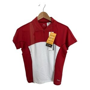 FILA Men's Red and White Polo Shirt size medium